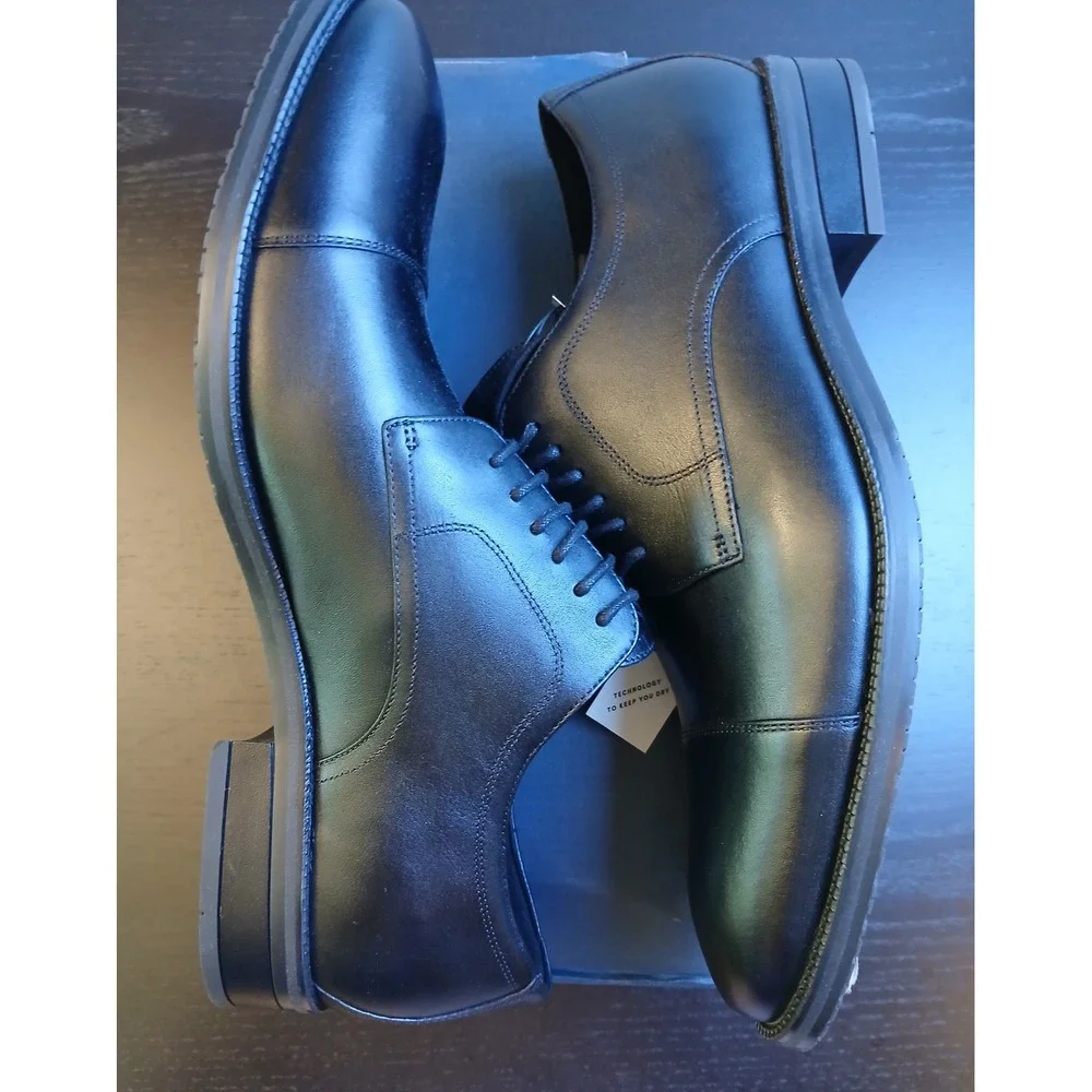 Cole Haan Mens ME Cap Oxford Black Waterproof Leather Dress Shoes C34136 Size 10